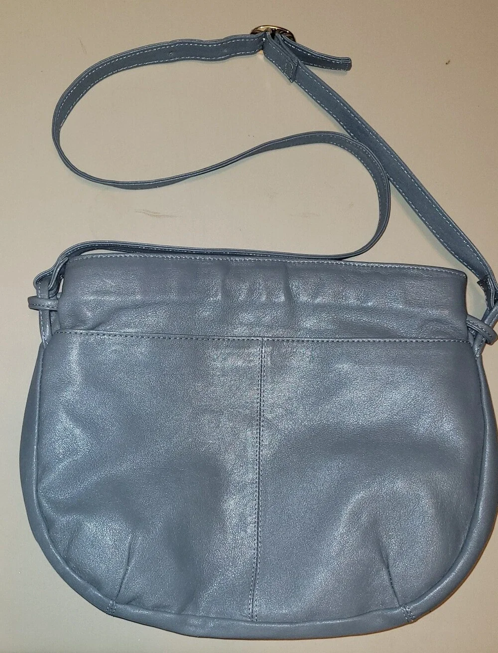Bermans Leather - Soft Blue/gray Leather Crossbody Bag.